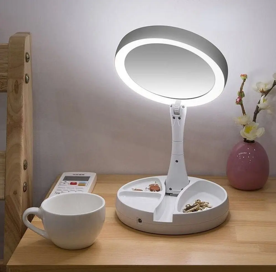 Espelho Com Led De Mesa Com Aumento 10x Led Luz Dobravel Para Maquiagem Pronta Entrega
