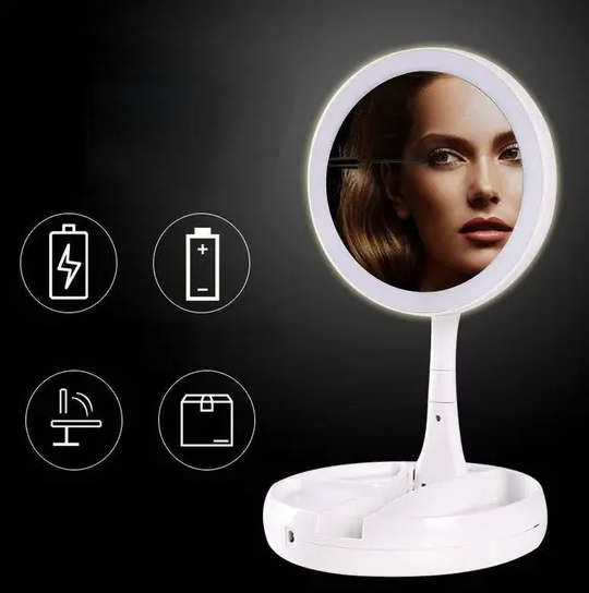 Espelho Com Led De Mesa Com Aumento 10x Led Luz Dobravel Para Maquiagem Pronta Entrega