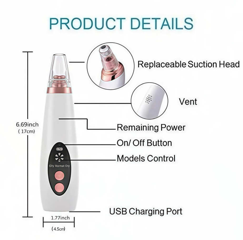 Removedor De Cravos E Poros Elétrico Recarregável Usb Com 6 Pontas De Limpeza
