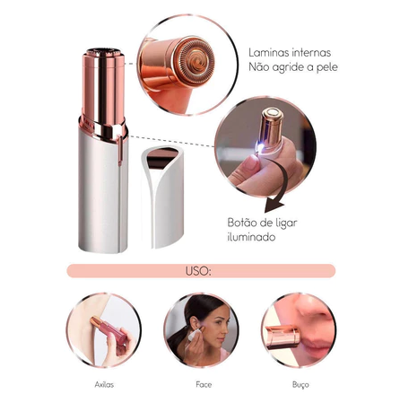 Batom Depilador e Aparador de Pelo Facial Indolor Recarregável Eficaz e Suave