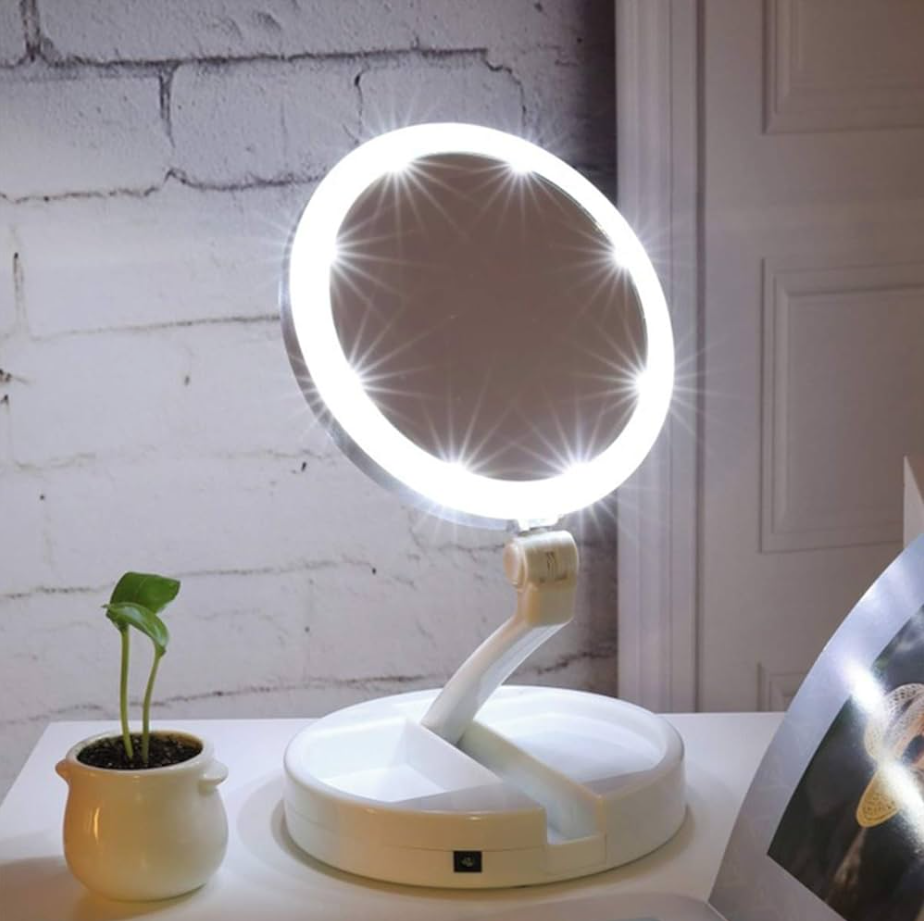 Espelho Com Led De Mesa Com Aumento 10x Led Luz Dobravel Para Maquiagem Pronta Entrega