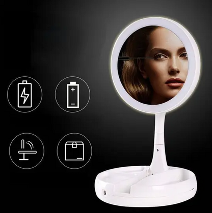 Espelho Com Led De Mesa Com Aumento 10x Led Luz Dobravel Para Maquiagem Pronta Entrega