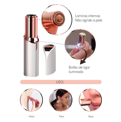Batom Depilador e Aparador de Pelo Facial Indolor Recarregável Eficaz e Suave